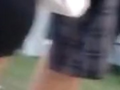 Tiny tight skirt on a German cutie walking in public