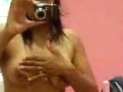 Ebony girl takes some selfies of her naked body in the action