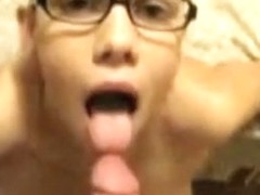 Cute legal age teenager in glasses eats cock juice