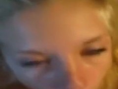 Cute blond receives a spunk bomb dropped in her face hole