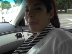 Alexis Perez is a sexy brunette slut and she is doing blowjob in car