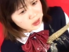 Real japanese babe gets her mouth fucked and gets bukkake