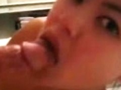 Short-haired Asian girl starts and ends this action with blowjob