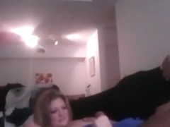 Fat white girl has oral and doggystyle sex on the sofa